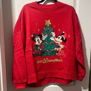 Disney Red Holiday Sweatshirt with Mickey and Minnie
